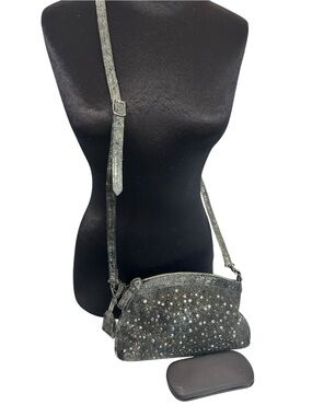 Frye Deborah Studded Blue Distressed Italian Leather Crossbody Bag Purse W/Charm